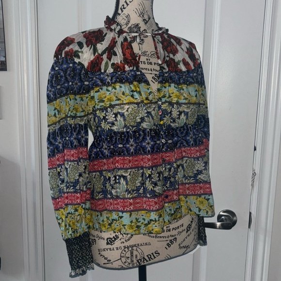 Alice + Olivia Printed Tie Neck Silk Blend Blouse - Picture 5 of 11